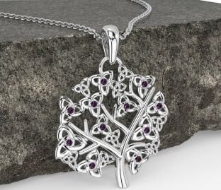 Alexandrite White Gold Celtic Tree of Life Trinity Knot Necklace