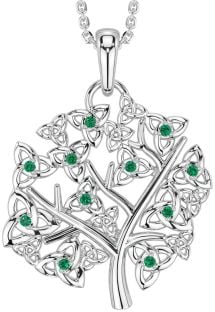 Emerald White Gold Celtic Tree of Life Trinity Knot Necklace