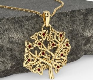 Garnet Gold Celtic Tree of Life Trinity Knot Necklace