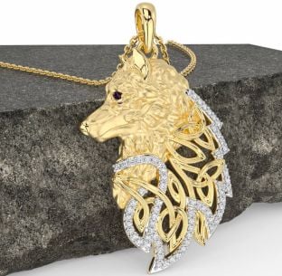 Diamond Alexandrite Gold Silver Celtic Wolf Necklace