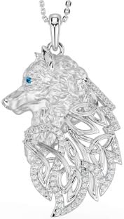 Diamond Topaz Silver Celtic Wolf Necklace