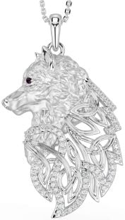 Diamond Alexandrite White Gold Celtic Wolf Necklace