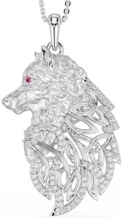 Diamond Pink Tourmaline White Gold Celtic Wolf Necklace