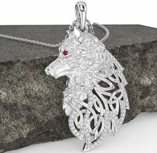 Diamant Rubín Bílý Zlato keltský Vlk Náhrdelník