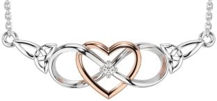 Diamond Rose Gold Silver Celtic Infinity Heart Trinity Knot Necklace