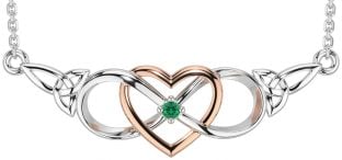 Emerald Rose Gold Silver Celtic Infinity Heart Trinity Knot Necklace