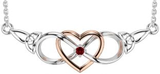 Garnet Rose Gold Silver Celtic Infinity Heart Trinity Knot Necklace