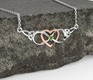 Peridot Rose Gold Silver Celtic Infinity Heart Trinity Knot Necklace
