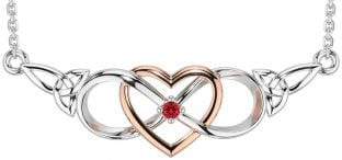 Ruby Rose Gold Silver Celtic Infinity Heart Trinity Knot Necklace