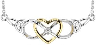 Diamond Gold Silver Celtic Infinity Heart Trinity Knot Necklace