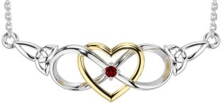 Garnet Gold Silver Celtic Infinity Heart Trinity Knot Necklace