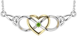 Peridot Gold Silver Celtic Infinity Heart Trinity Knot Necklace