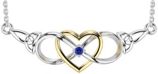 Sapphire Gold Silver Celtic Infinity Heart Trinity Knot Necklace