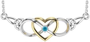 Topaz Gold Silver Celtic Infinity Heart Trinity Knot Necklace