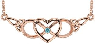 Aquamarine Rose Gold Silver Celtic Infinity Heart Trinity Knot Necklace