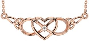 Diamond Rose Gold Silver Celtic Infinity Heart Trinity Knot Necklace