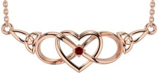 Garnet Rose Gold Silver Celtic Infinity Heart Trinity Knot Necklace