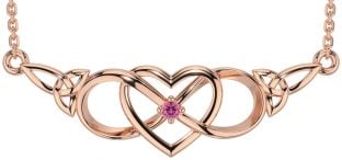 Pink Tourmaline Rose Gold Silver Celtic Infinity Heart Trinity Knot Necklace