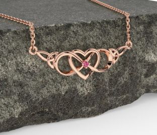 Pink Tourmaline Rose Gold Silver Celtic Infinity Heart Trinity Knot Necklace
