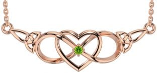 Peridot Rose Gold Silver Celtic Infinity Heart Trinity Knot Necklace