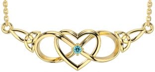 Aquamarine Gold Silver Celtic Infinity Heart Trinity Knot Necklace