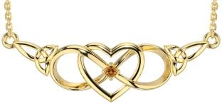 Citrine Gold Silver Celtic Infinity Heart Trinity Knot Necklace