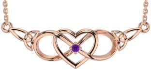 Amethyst Rose Gold Celtic Infinity Heart Trinity Knot Necklace