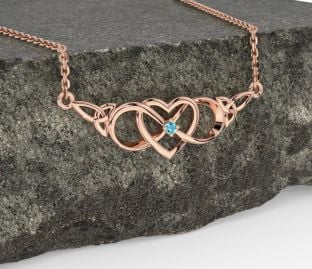 Aquamarine Rose Gold Celtic Infinity Heart Trinity Knot Necklace