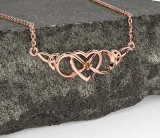 Citrine Rose Gold Celtic Infinity Heart Trinity Knot Necklace