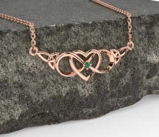 Emerald Rose Gold Celtic Infinity Heart Trinity Knot Necklace