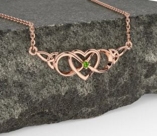 Peridot Rose Gold Celtic Infinity Heart Trinity Knot Necklace