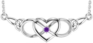 Amethyst Silver Celtic Infinity Heart Trinity Knot Necklace