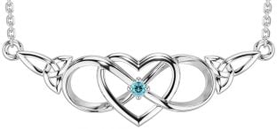 Aquamarine Silver Celtic Infinity Heart Trinity Knot Necklace