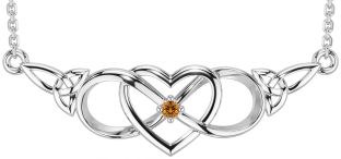 Citrine Silver Celtic Infinity Heart Trinity Knot Necklace