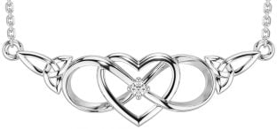 Diamond Silver Celtic Infinity Heart Trinity Knot Necklace