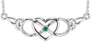 Emerald Silver Celtic Infinity Heart Trinity Knot Necklace