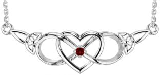 Garnet Silver Celtic Infinity Heart Trinity Knot Necklace