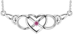 Pink Tourmaline Silver Celtic Infinity Heart Trinity Knot Necklace