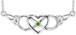 Peridot Silver Celtic Infinity Heart Trinity Knot Necklace