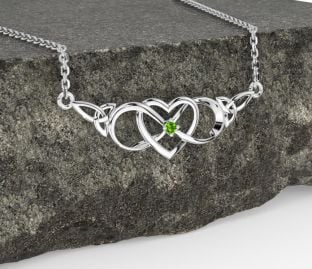 Peridot Ezüst kelta végtelenség Szív Szentháromság Csomó Nyaklánc