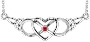 Ruby Silver Celtic Infinity Heart Trinity Knot Necklace