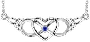 Sapphire Silver Celtic Infinity Heart Trinity Knot Necklace