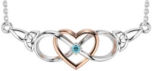 Aquamarine Rose Gold Silver Celtic Infinity Heart Trinity Knot Necklace