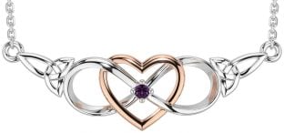 Alexandrite Rose Gold Silver Celtic Infinity Heart Trinity Knot Necklace