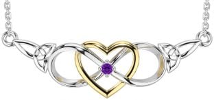 Amethyst Gold Silver Celtic Infinity Heart Trinity Knot Necklace