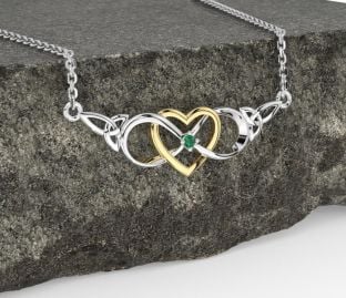 Emerald Gold Silver Celtic Infinity Heart Trinity Knot Necklace
