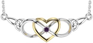 Alexandrite White Yellow Gold Celtic Infinity Heart Trinity Knot Necklace