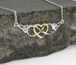 Peridot White Yellow Gold Celtic Infinity Heart Trinity Knot Necklace