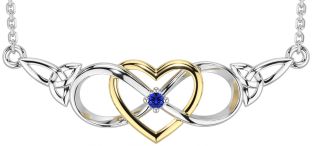 Sapphire White Yellow Gold Celtic Infinity Heart Trinity Knot Necklace