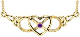 Amethyst Gold Celtic Infinity Heart Trinity Knot Necklace